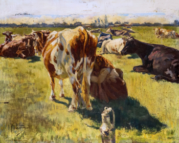 Пирогов Николай Васильевич. Коровы. Холст, масло. 58х71,5. 1906. Вятский художественный музей имени В.М. и А.М. Васнецовых.