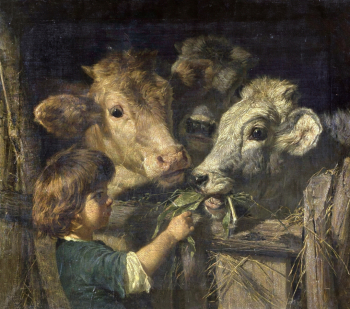 Филиппо Палацци. Девочка, кормящая телят. Холст, масло. 76,5х87,5. 1858. Государственный музей изобразительных искусств имени А.С.Пушкина.