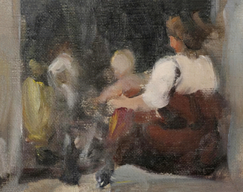 Зиновьев Пётр Григорьевич. Посиделки. Холст, масло. 11,8х15. 1916-1923. Государственный Владимиро-Суздальский историко-архитектурный и художественный музей-заповедник.