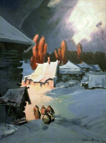 Колачевский Юрий Александрович. На посиделки. Холст, акрил. 80х60. 2004. Омский музей Кондратия Белова.
