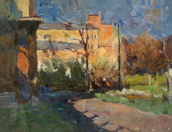 Цепелев Михаил Иванович. Челябинский мотив. Картон, масло. 24х33. 1960-е. Челябинский государственный музей изобразительных искусств.