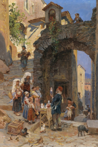 Франц Теодор Эрни. Торговля игрушками в Риме. Холст, масло. 47,5х33. 1893. Частная коллекция.