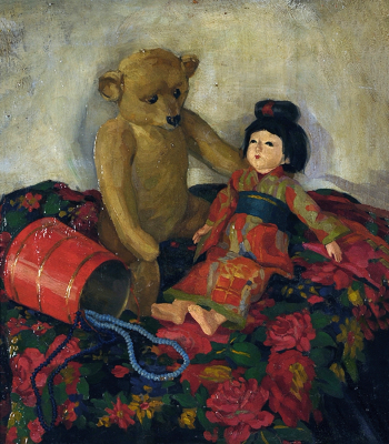 Янова-Надольская Нина Александровна. Игрушки. Картон, масло. 58х51,7. 20 век. Новосибирский государственный художественный музей.