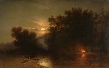 Каменев Лев Львович. Костёр в лесу. Холст, масло. 39,5х64. 1876. Государственный музей изобразительных искусств Республики Татарстан.