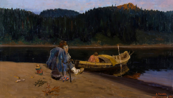 Рылов Аркадий Александрович. Догорающий костёр. Холст, масло. 46,6х81,4. 1901. Вятский художественный музей имени В.М. и А.М. Васнецовых.