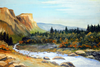 Бабкин Анатолий Георгиевич. Горная река. Холст, масло. 50,5х75. 1991. Ипатовский районный краеведческий музей.