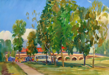 Полукаров Анатолий Алексеевич. Городской праздник. Картон, масло. 50х70. 2014. Орловский краеведческий музей.
