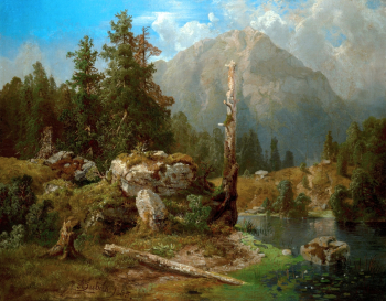 Алоис Бубак. Озеро в горах. Холст, масло. 49х63. 1855. Национальная галерея в Праге.