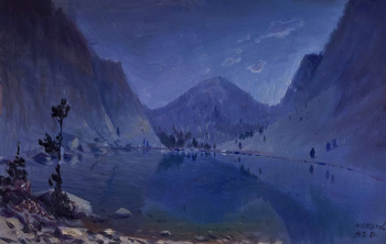 Котов Николай Георгиевич. Горное алтайское озеро. Бумага, масло. 23х35,3. 1951. Томский областной художественный музей.