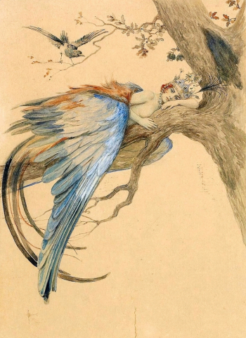 Соломко Сергей Сергеевич. Синяя птица (Сирин). Открытка. Частное собрание.