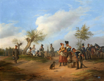 Шульц Юлиус Карлович. Бивуак прусских солдат. Холст, масло. 39х48. 1896. Частная коллекция.