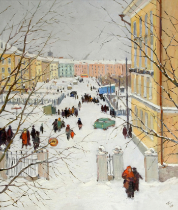 Кувшинников Борис Сергеевич. Новый Рыбинск. Холст, масло. 70х60,1. 1960. Рыбинский государственный историко-архитектурный и художественный музей-заповедник.