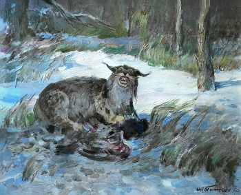 Титков Иван Васильевич. Рысь. Холст, масло. 44х55. 1980. Каменский районный краеведческий музей.