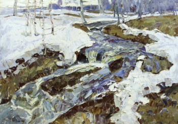 Гладких Николай Илларионович. Весенний ручей. Картон, масло. 58,7х80,3. 1970-е. Мытищинская картинная галерея.