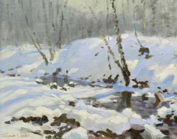Убираев Виктор Георгиевич. Таёжный ручей. Холст, масло. 40х50,5. 2000. Приморская государственная картинная галерея.