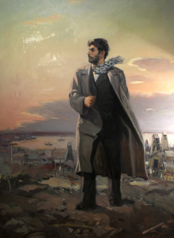 Бёюкага Мешади оглы Мирзазаде. Сталин в 1907 году. Рассвет над Баку. Холст, масло. 202х150. 1949. Государственный центральный музей современной истории России.