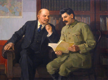 Васильев Пётр Васильевич. Ленин и Сталин за беседой. Холст, масло. 130х175. 1949. Государственный центральный музей современной истории России.