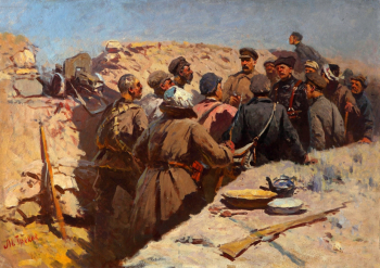 Греков Митрофан Борисович. Сталин и Ворошилов в окопах под Царицыным. Холст, масло. 54х77. 1934. Государственный центральный музей современной истории России.