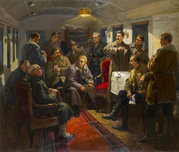 Потехин Алексей Александрович. И.В.Сталин и Ф.Э.Дзержинский в Вятке после падения Перми в 1919 году. Холст, масло. 174х225. 1951. Вятский художественный музей имени В.М. и А.М. Васнецовых.