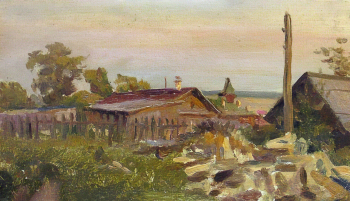 Колчеев Сергей Юрьевич. Дрова у забора. Картон, масло. 22,5х37,3. 1984. Вологодская областная картинная галерея.