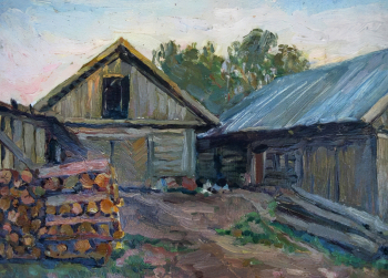 Шевченко Адольф Александрович. Дворик с дровами. Картон, масло. 25х35. 1953. Калининградский областной музей изобразительных искусств.