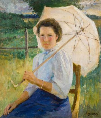 Фищев Александр Владимирович. Под белым зонтом. Холст, масло. 51х43. 1912. Вятский художественный музей имени В.М. и А.М. Васнецовых.