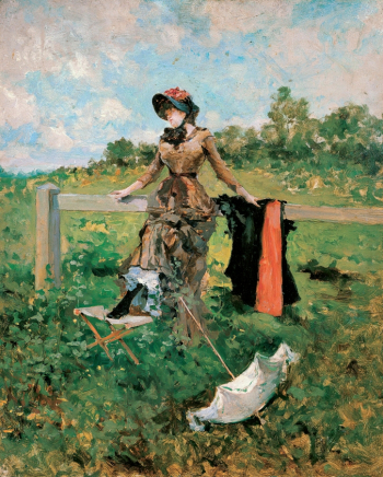 Францеск Миральес-и-Галауп. Дама с зонтиком. Доска, масло. 64х53. 1880-е. Фонд Банко Сантандер.