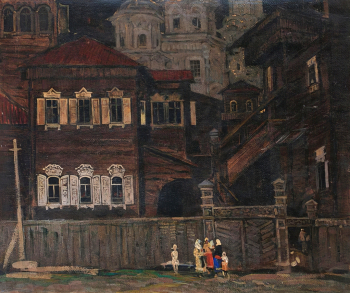 Бочанцев Василий Иннокентьевич. Старый Иркутск. Картон, темпера. 60х71. 1974. Приморская государственная картинная галерея.