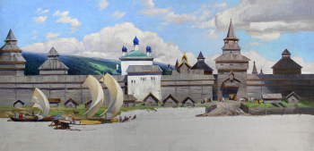 Лебединский Борис Иванович. Иркутский острог. Холст, масло. 85х180. 20 век. Городской музей (Ангарск).