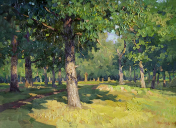 Шалаев Сергей Васильевич. Дубовая роща. Картон, масло. 33х45. 2007. Пензенская областная картинная галерея имени К.А.Савицкого.