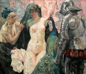 Вильгельм Галльхоф. Искушение рыцаря. Холст, масло. 130х150. До 1910 года. Берлинская картинная галерея.