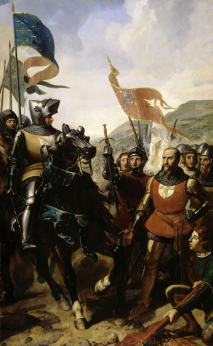 Шарль-Филипп-Огюст Ларивьер. Битва при Кошереле, 16 мая 1364 года. Холст, масло. 1839. Версаль.