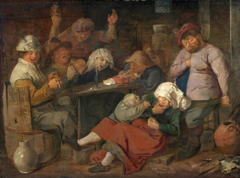 Адриан Брауэр. Пьяные крестьяне. Доска, масло. 19,5х26,5. 1620-1630. Маурицхёйс.