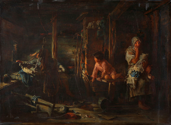 Лемох Карл Викентьевич. Пьяный муж. Холст, масло. 47х63,5. 1894. Таганрогский художественный музей.