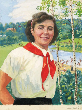 Витинг Николай Иосифович. Пионервожатая. Бумага, гуашь. 30х23. 1950-е. Частное собрание.