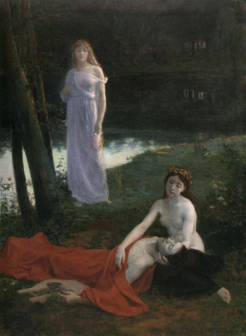 Гастон Бюссьер. Смерть Орфея. Холст, масло. 220х160. 1890. Урсулинский музей.