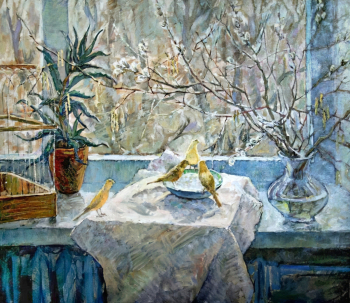Гарифуллина Валерия Александровна. Канарейки. Холст, масло. 85х100. 1984. Курганский областной художественный музей.