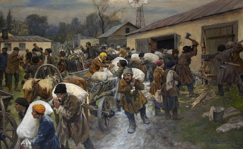 Владимиров Иван Алексеевич. Разгром помещичьей экономии на Украине. Холст, масло. 124х200. 1926. Государственный музей политической истории России.