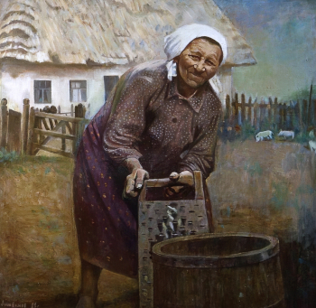 Литвинов Сидор Андреевич. Бабушка Галяна из украинского села Гримячки. Холст, масло. 125х125. 1982. Приморская государственная картинная галерея.