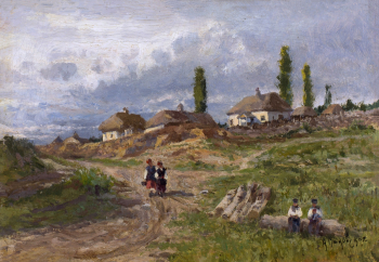 Маковский Александр Владимирович. Украинское село. Картон, масло. 16,5х23. Начало 20 века. Нижегородский государственный художественный музей.