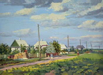 Сумин Валентин Павлович. Украинский посёлок. Картон, масло. 35х48. 1970. Александровский художественный музей.