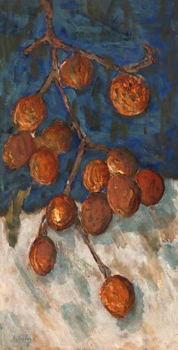 Лозовой Александр Николаевич. Ветка хурмы. Бумага, акварель, темпера. 59х31,3. 1974. Музейно-выставочный комплекс Новый Иерусалим.