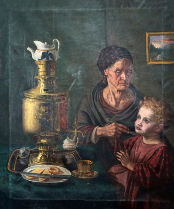 Лавров Дмитрий Иванович. Чаепитие. Холст, масло. 80х66,5. 1880-1900. Минусинский региональный краеведческий музей имени Н.М.Мартьянова.