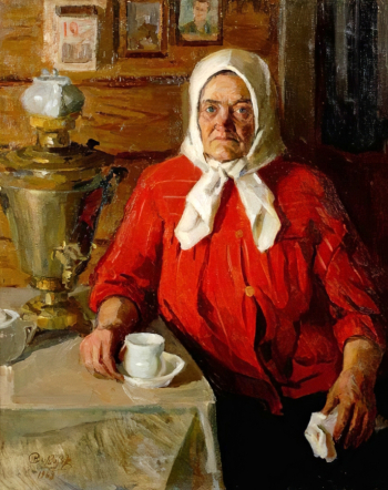 Соколов Николай Фёдорович. Чаепитие. Холст, масло. 99х80. 1968. Оренбургский областной музей изобразительных искусств.