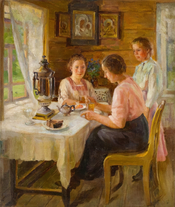 Фищев Александр Владимирович. Чаепитие. Холст, масло. 50,6х43,2. 1913. Вятский художественный музей имени В.М. и А.М. Васнецовых.