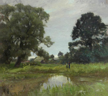 Колчеев Сергей Юрьевич. Кашин. Рыбалка. Картон, масло. 43,5х47,2. 1988. Вологодская областная картинная галерея.