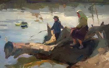 Шаулов Николай Савельевич. На рыбалке. Холст, масло. 50х79. 1960-е. Мемориальный музей-усадьба художника Н.А.Ярошенко.
