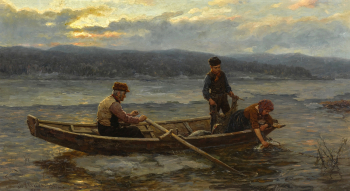 Ян Экенес. Норвежские рыбаки у фьордов. Холст, масло. 69х107. 1907. Частная коллекция.