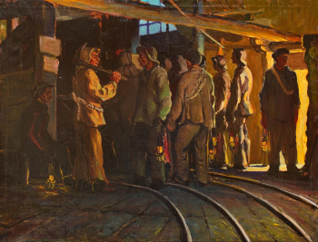 Смолин Николай Фёдорович. Перед спуском в шахту. Холст, масло. 50,5х65,5. 1928. Томский областной краеведческий музей имени Михаила Бонифатьевича Шатилова.