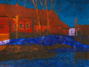 Бритов Ким Николаевич. Весна. Солнце заходит. Последние лучи. ДВП, масло. 56х76. 1983. Государственный Владимиро-Суздальский историко-архитектурный и художественный музей-заповедник.